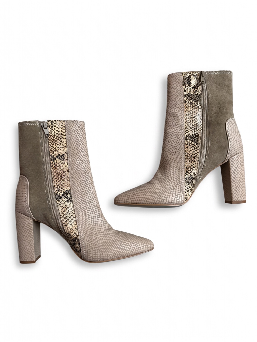 Matisse Beige and Taupe Suede Snake-Panel Block Heel Booties - Picture 3 of 12